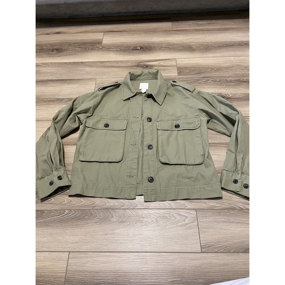 H&M Cropped Green‎ Army Jacket Button Up Women’s XS - Picture 1 of 7